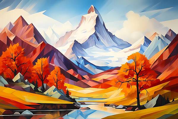 Geometric Wall Art featuring the digital art Cubist Style Interpretations Of Majestic Alps No 1 by Andre Petrov