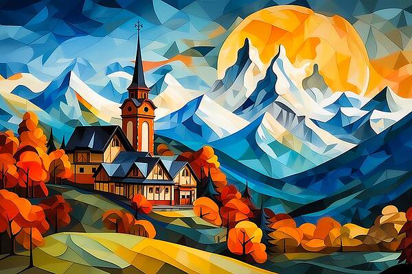 Geometric Wall Art featuring the digital art Cubist Style Interpretations Of Majestic Alps No 3 by Andre Petrov