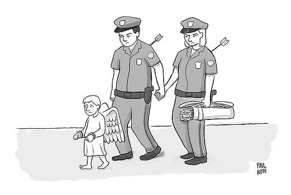Cupid Arrested by Police Officers Drawing