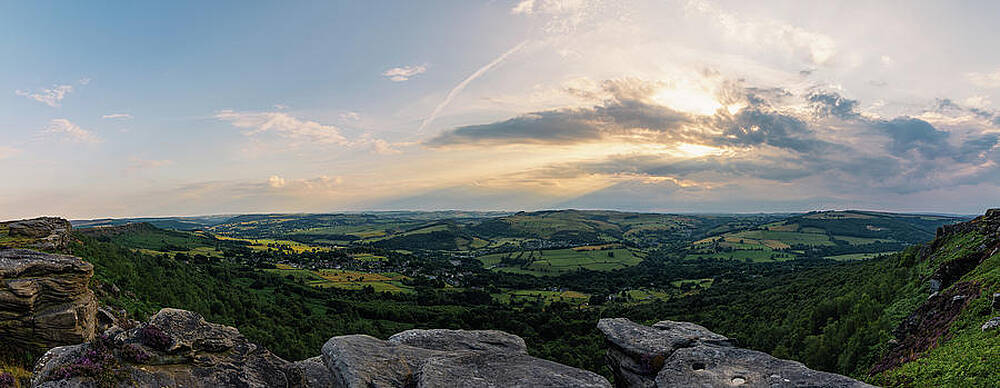 Sky Photograph - Curbar Edge Sun Breaking Through Panorama by Scott Lyons
