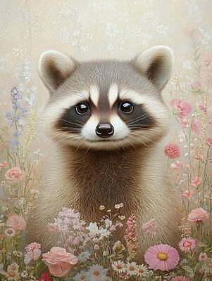 Wall Art featuring the painting Curious Raccoon by Land of Dreams