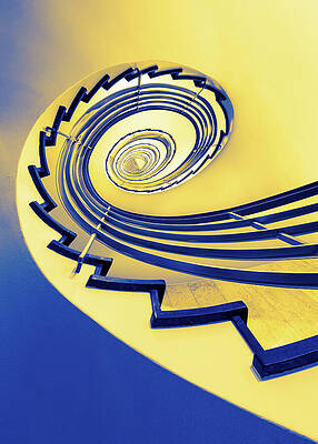 Dramatic Wall Art featuring the photograph Curving Staircase Blue Yellow by Elvira Peretsman