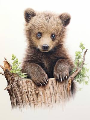Wall Art featuring the painting Cute Bear Cub by Land of Dreams