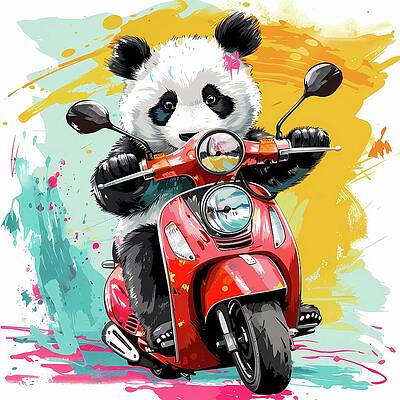 Vibrant Digital Art - Cute_panda_on_motorbike_illustration_playful_and_fun_No 1 by Andre Petrov