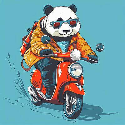 Vibrant Digital Art - Cute_panda_on_motorbike_illustration_playful_and_fun_No 3 by Andre Petrov