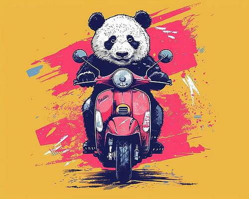 Vibrant Digital Art - Cute_panda_on_motorbike_illustration_playful_and_fun_No 4 by Andre Petrov