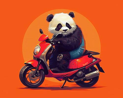 Vibrant Digital Art - Cute_panda_on_motorbike_illustration_playful_and_fun_No 5 by Andre Petrov