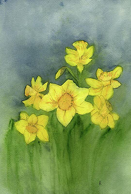 Flower Painting - Daffodils In The Woods by Elizabeth Reich