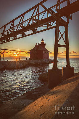 Wall Art featuring the photograph Day Breaks Over The Sturgeon Bay Lighthouse by Duluth To Door County Photography