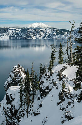 Snowy Crater Lake View Wall Art