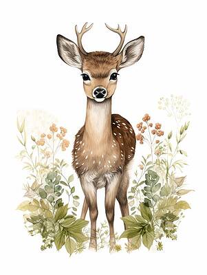 Wall Art featuring the painting Deer Amidst The Flowers by Land of Dreams