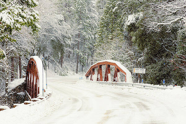Majestic Wall Art featuring the photograph Deer Creek Bridge In Winter by Mike Lee