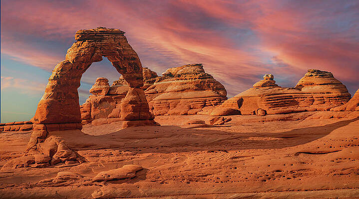 Landscape Photograph - Delicate Arch With Sunset Sky, Utah by Abbie Warnock