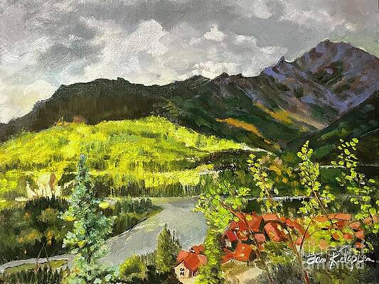 Mountain Landscape with Sunlit Hills Painting