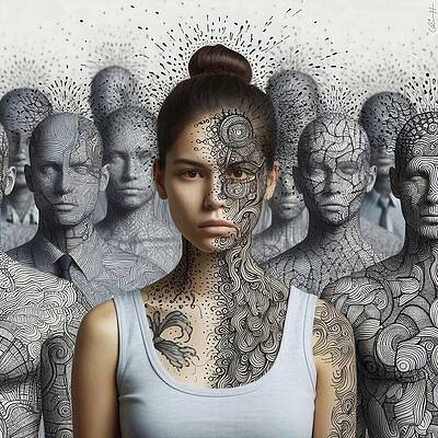 Intricate Human and Pattern Fusion Wall Art