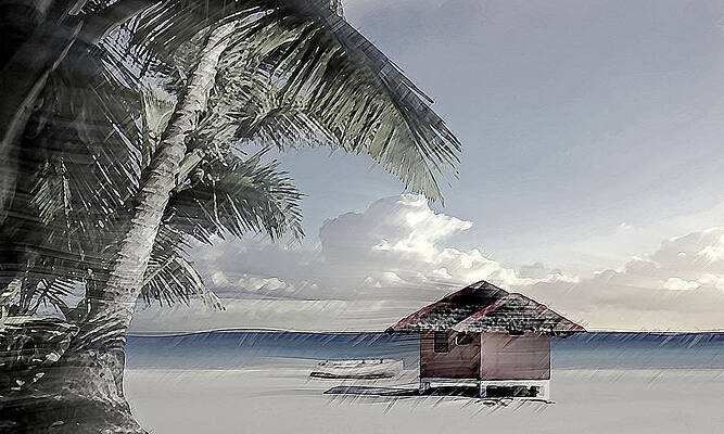 Wall Art featuring the digital art Desaturated Sandy Beach Cottage by David Manlove