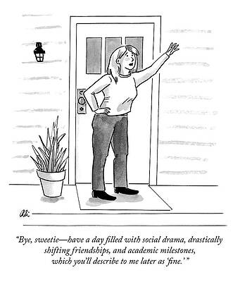 Woman Waving Goodbye at Front Door Wall Art