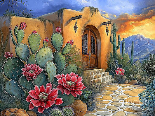 Desert Cactus Bloom Scene Wall Art