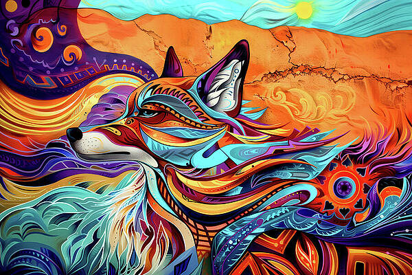 Vibrant Wall Art featuring the digital art Desert Coyote by Ron Weathers