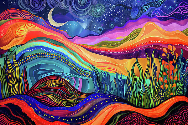 Vibrant Wall Art featuring the digital art Desert Moonrise by Ron Weathers