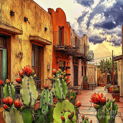 Desert Townscape with Cacti Wall Art