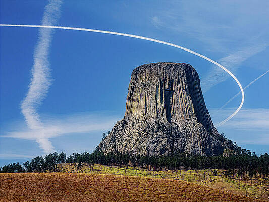 Devils Tower with Contrail Circles Wall Art