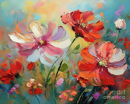 Abstract Wall Art featuring the ai art Dianthus Red by Macro Abundance