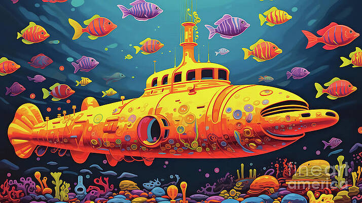 Paul Mccartney Wall Art featuring the digital art Diving Into A Psychedelic Sea - The Birth Of Yellow Submarine #2 by Antonios Valamontes