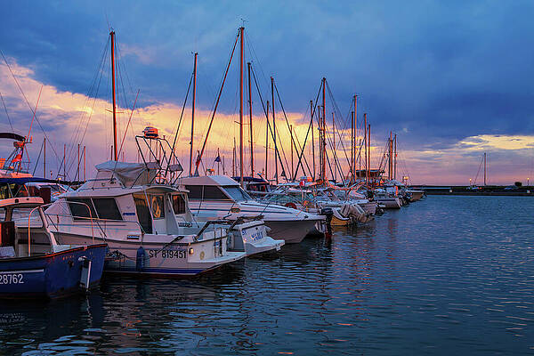 Docked Boats at Sunset Photograph