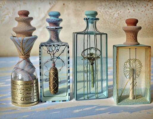 Elegant Vintage Perfume Bottles Digital Art