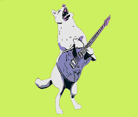 Wall Art featuring the digital art Dog On Guitar by David McKinney