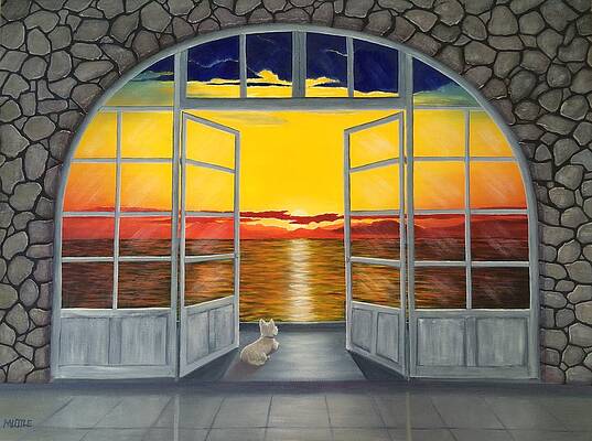 Sunset Painting - Dog With A View by Marlene Little