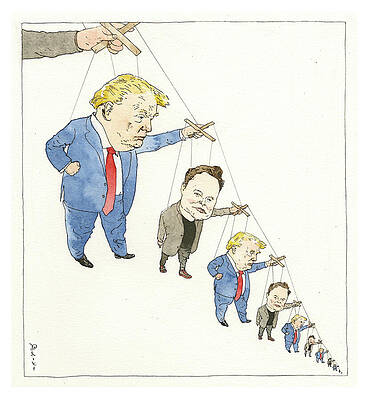 Caricature Painting - Donald And Elon Pull Strings by Barry Blitt