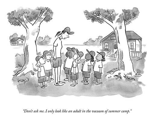 Summer Camp Counselor and Kids Drawing