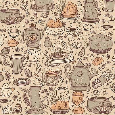 Artistic Digital Art - Doodle Pattern With Coffee And Tea Elements by Andre Petrov