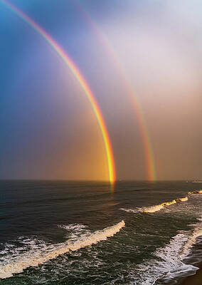 Double Rainbow Over the Ocean Photograph