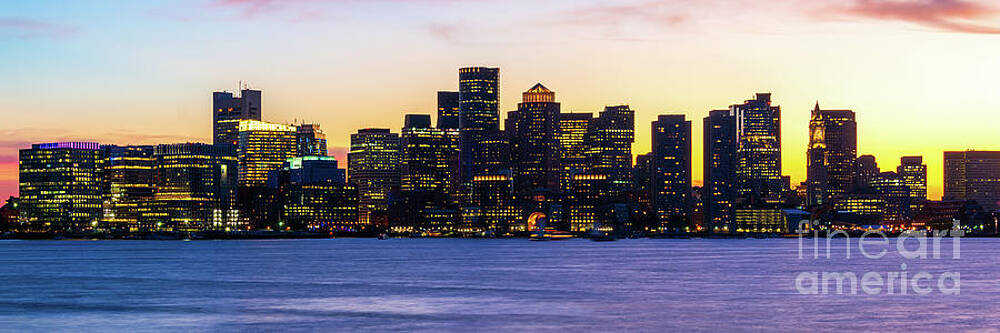 Wall Art featuring the photograph Downtown Boston City Skyline At Sunset Panorama by Paul Velgos