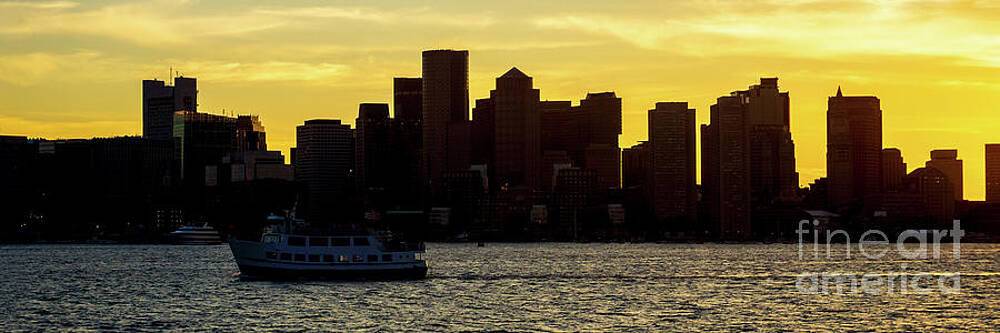 Wall Art featuring the photograph Downtown Boston City Skyline At Sunset Panoramic by Paul Velgos