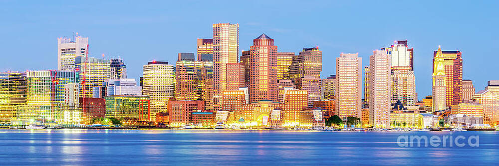 Wall Art featuring the photograph Downtown Boston Morning Skyline Panoramic by Paul Velgos