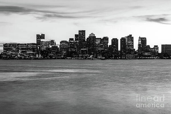 Wall Art featuring the photograph Downtown Boston Skyline At Night Black And White by Paul Velgos
