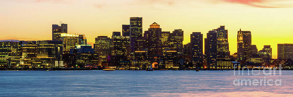 Wall Art featuring the photograph Downtown Boston Skyline At Sunset Panorama by Paul Velgos