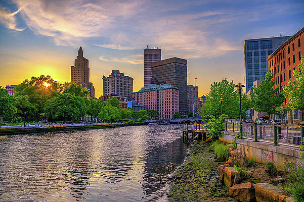 Wall Art featuring the photograph Downtown Providence And Providence River At Sunset, Rhode Island, USA by Miroslav Liska