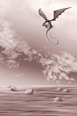 Dragon Flying Over the Ocean Wall Art