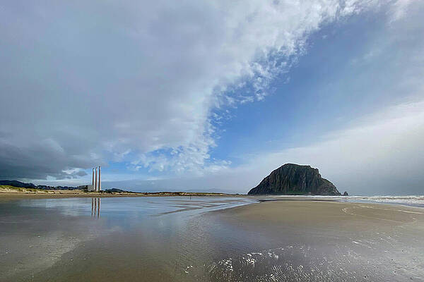 Wall Art featuring the photograph Dramatic Clouds Over Morro Rock And The Stacks by Matthew DeGrushe