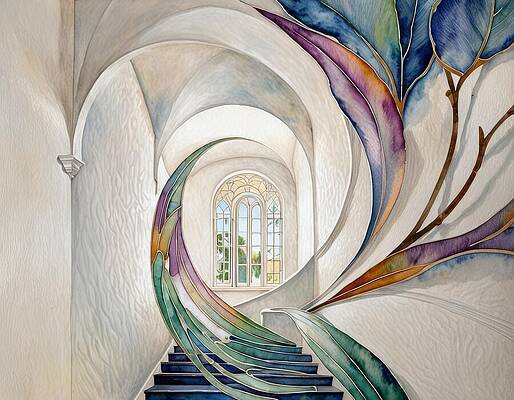 Organic Wall Art featuring the digital art Dramatic Stairs by Eris And AI