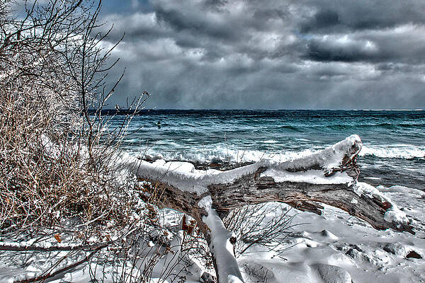 Michigan Photograph - Dramatic Winter Surfing by Vi Ray