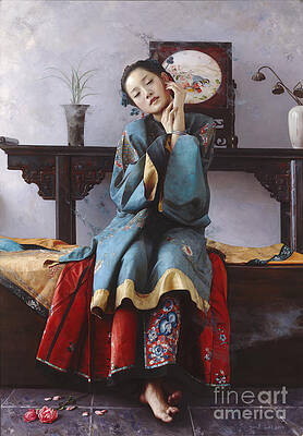 Emotional Wall Art featuring the painting Dream Of Sweetheart Bird by Mingyue Wang