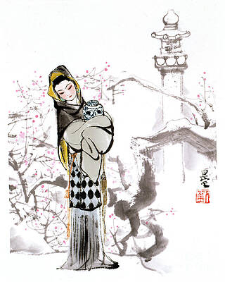 Wall Art featuring the painting Dream Of The Red Chamber - Woman Holding Vase by Liu Danzhai