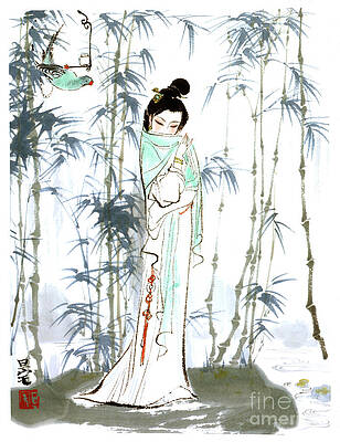 Wall Art featuring the painting Dream Of The Red Chamber - Woman Shrouding Face by Liu Danzhai