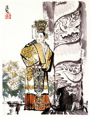 Wall Art featuring the painting Dream Of The Red Chamber - Woman Wearing Ornamental Gown by Liu Danzhai